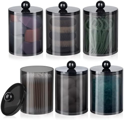 6 Pcs Acrylic Qtip Holder, Cotton Ball Holder Jars with Lids, Black