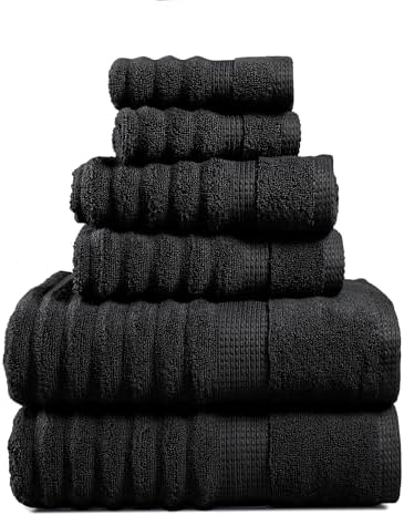 LANE LINEN Bathroom Towel Set 6 Piece Soft Absorbent Quick Dry - Black