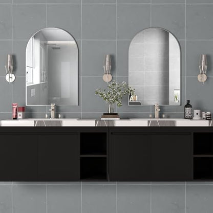 Wall Mounted Mirror, Arched Wall Mirror for Bathroom, 2 Pieces 24"x36" Arch Bathroom Mirror with Metal Frame, Silver Vanity Mirror Decor for Mantle, Bedroom, Entryway, Living Room