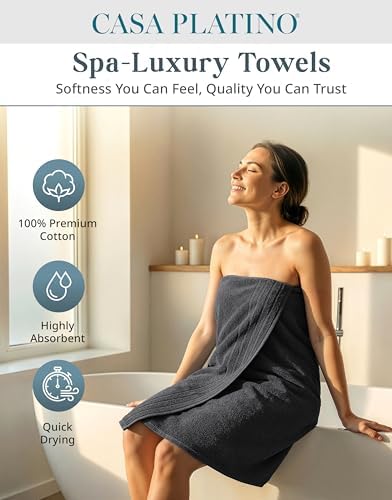 Casa Platino Bathroom Towel Set 8 Piece Soft Absorbent Quick Dry - Black
