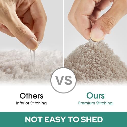 HOMEIDEAS Bathroom Rugs Sets 2 Piece, Super Soft and Absorbent Non Slip Microfiber U-Shaped Toilet Bath Mat Set (20"x32"+U20 x24, Beige)