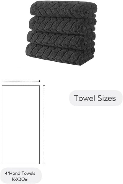 BAGNO MILANO Turkish Cotton Bath Towels, Hand Towels - Soft Plush Jacquard Collection Luxury Towels Set (Charcoal, Hand Towel Set of 4)