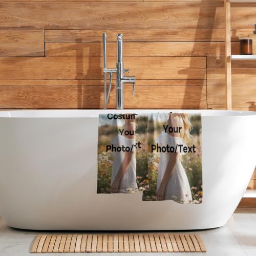 Customized Cotton Fabric Hand Towels Set of 2, Custom Any Image or Photo Personalized Bathroom Towel 28x14 Inch, Soft Absorbent Microfiber Wash Cloth for Kitchen Gym Hotel Home Decor