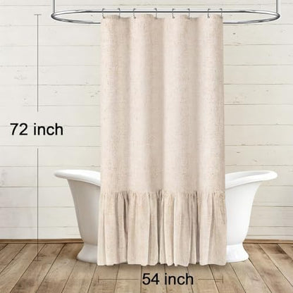 Farmhouse Shower Curtain Ruffle Linen Beige 54" W x 72" L