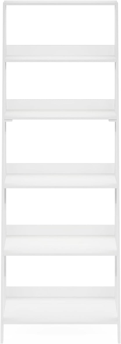 Furinno Ladder Book Shelf, 6-Tier Ladder Shelf, Open Design Bookshelf, Display Storage Bookcase, 14.8" x 23.6" x 66.2", Living Room, Home Office, White