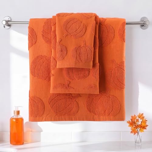 Hahafelt Decorative Bathroom Towel Set,Orange,Pumpkin