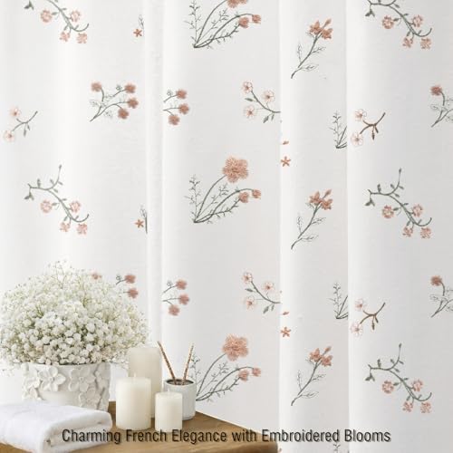 Floral Farmhouse Vintage Cotton Shower Curtain Embroidered Textured 72Wx72H
