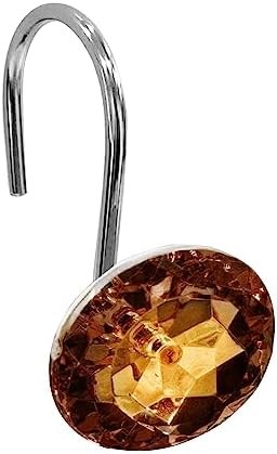 Crystal Diamond Round Shower Curtain Hooks Rings for Bathroom,Brown,12PCS