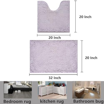 Bathroom Rugs Chenille, Extra Thick and Absorbent, Non-Slip, Machine Washable, Dry Quckily, Soft Cozy Plush, Used Under Shower Bathtub and Sink, Bath Mat Sets Lavender