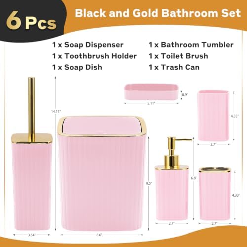 6PCS Bathroom Accessories Set, Pink Bathroom Set for Boho Decor