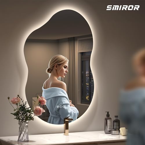 SMIROR 48x26 Irregular Backlit Led Lighted Bathroom Vanity Mirror