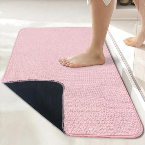 Bosap Bath Mat,Ultra Thin Bathroom Rugs,Rubber Bath Mats for Bathroom,No Slip Bath Rugs,Quick Dry,Machine Washable,Low Pile,Absorbent,Shower Outside,Sink,Home Decor Accessories.Pink,2'x3'(24x36inch)