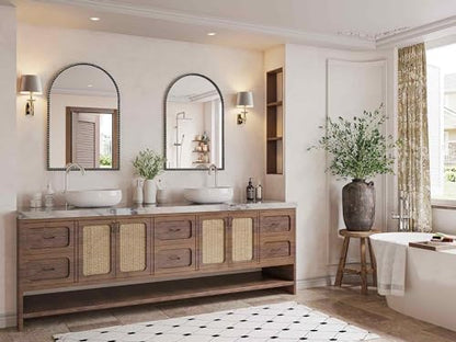Black Arched Mirror, 24"x36" Beaded Arch Wall Mirror for Bathroom