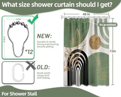 Sage Green and Gold Stall Shower Curtain, 48X72 in Narrow Small