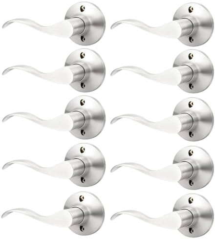 GOBEKOR 10 Pack Dummy Lever Door Handle Satin Nickel Left-Handed Lever Non-Turning Lock Wave Dummy Handle for French Doors Closet Door Pulls