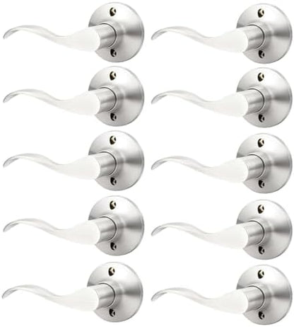 GOBEKOR 10 Pack Dummy Lever Door Handle Satin Nickel Left-Handed Lever Non-Turning Lock Wave Dummy Handle for French Doors Closet Door Pulls