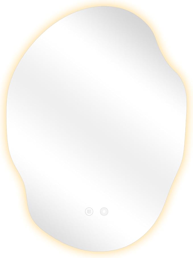 Irregular LED Bathroom Mirror with Lights,Asymmetrical Led Bathroom Vanity Mirror for Wall with Backlit, Anti Fog, 3 Colors and Dimmable Light,[Horizontal/Vertical] 30" H x 22" W