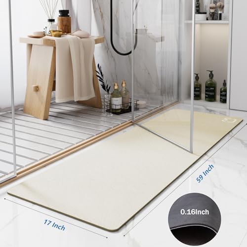 Extra Long Bathroom Runner Large Stone Bath Mats for Bathroom,17"x59"Beige