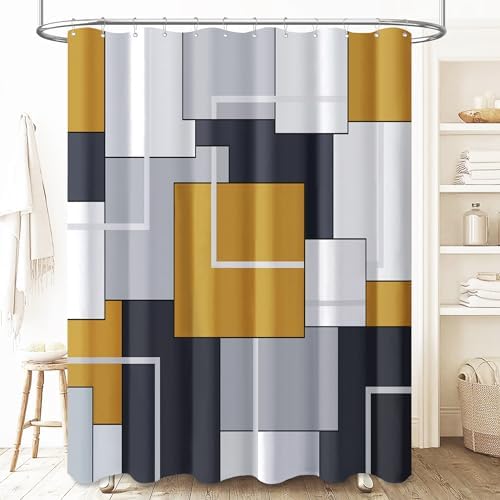 BTTN Gold Modern Geometric Waterproof Fabric Shower Curtain Set, 72 x 72