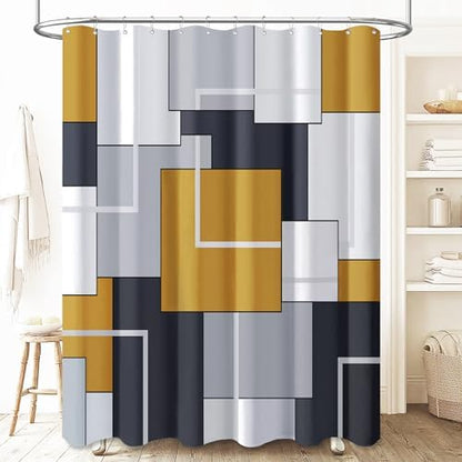 BTTN Gold Modern Geometric Waterproof Fabric Shower Curtain Set, 72 x 72