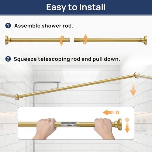 ENJOYBASICS 1" Gold Shower Curtain Rod, 30-52" Adjustable, Secure Tension