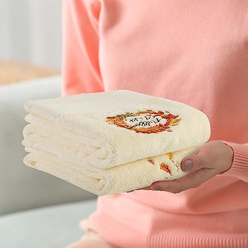 Quera 2 Pack Fall Hand Towels Autumn Pumpkin Thanksgiving Embroidered Premium Luxury Decor Hello Fall Bathroom Decorative Dish Set for Drying Cleaning, Cooking 13.7 "x 29.5"