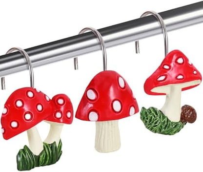 12-Piece Mushroom Shower Curtain Hooks for Bathroom
