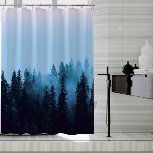 LLSCL Fabric Shower Curtain Liner with Magnets, Blue Forest Waterproof Hotel Quality, 72 x 72 Machine Washable