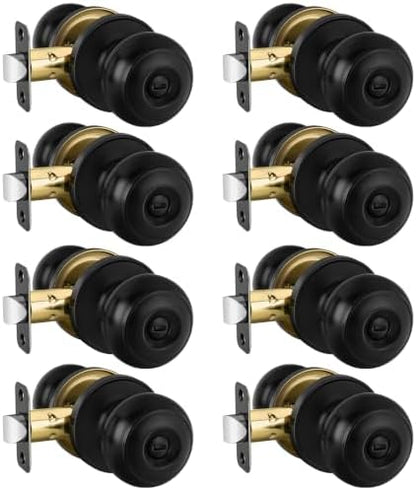 Haidms 8 Pack Matte Black Door Knobs Interior Privacy, Black Interior Door Knobs for Bedroom or Bathroom Classic Round Doorknobs Hardware