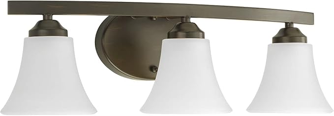 Progress Lighting P2010-20W Adorn Etched Glass Traditional Bath Vanity Light, 21.5 in x 7.5 in x 6.625 in, 3-Light, Antique Bronze