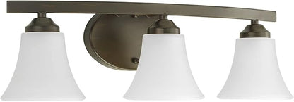 Progress Lighting P2010-20W Adorn Etched Glass Traditional Bath Vanity Light, 21.5 in x 7.5 in x 6.625 in, 3-Light, Antique Bronze