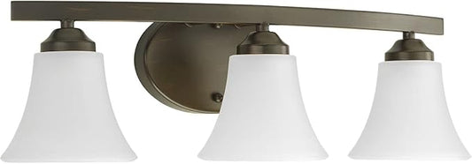 Progress Lighting P2010-20W Adorn Etched Glass Traditional Bath Vanity Light, 21.5 in x 7.5 in x 6.625 in, 3-Light, Antique Bronze