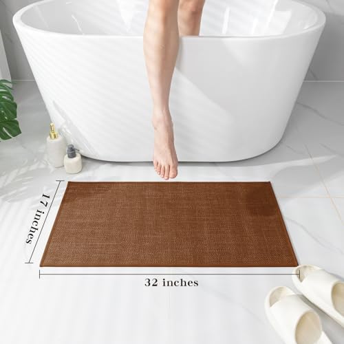 chakme Bathroom Rugs Mat 32x17, Ultra Thin Non Slip Bath Mat Quick Dry Absorbent Bath Mat for Bathroom, (Rust, 32"x17")
