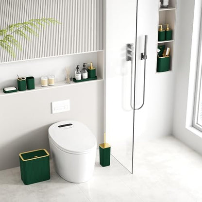 Bathroom Accessory Set - Bathroom Set, 12PC Bathroom Accessories Set, Dark Green Bathroom Accessories Set, Mini Trash Can, Toilet Brush, Trash Can & Soap Dispenser