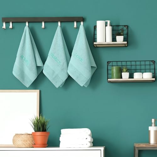 FuWeave 3 Pcs Decorative Hand Towels Bathroom Set,Aqua,Home Love Family