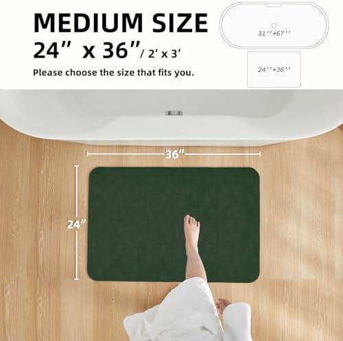 TYUU Thin Bath Mat, Bathroom Rugs Non Slip Washable, 24x36 Dark Green