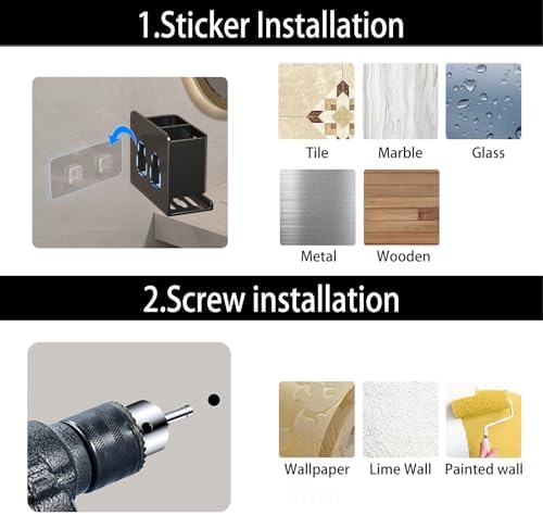 Black Toothbrush Holder wall Mount, Aluminum，No Drilling Required