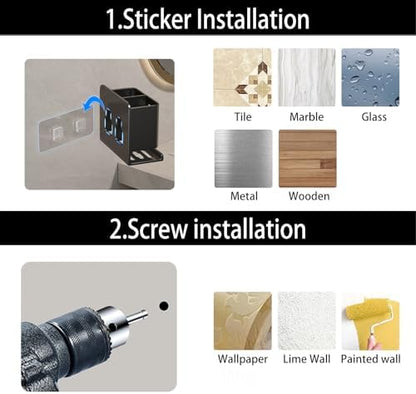 Black Toothbrush Holder wall Mount, Aluminum，No Drilling Required