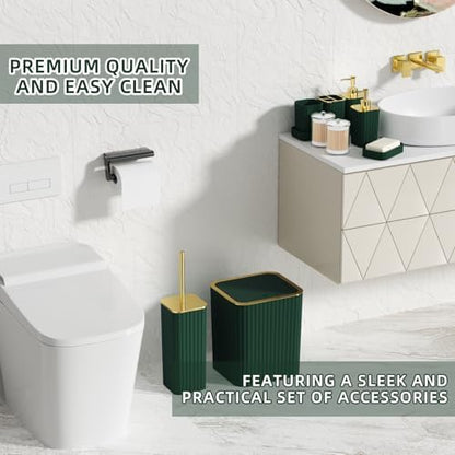 XLHOMO Bathroom Accessory Set - 26PC Bathroom Shower Curtain and Rug Set, Bathroom Accessories Set, Green Bathroom Set with Trash Can, Toilet Brush, Qtip Holder & Soap Dispenser