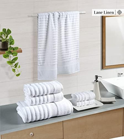 LANE LINEN Bath Towel Set 100% Cotton 6 Piece Soft Absorbent - White