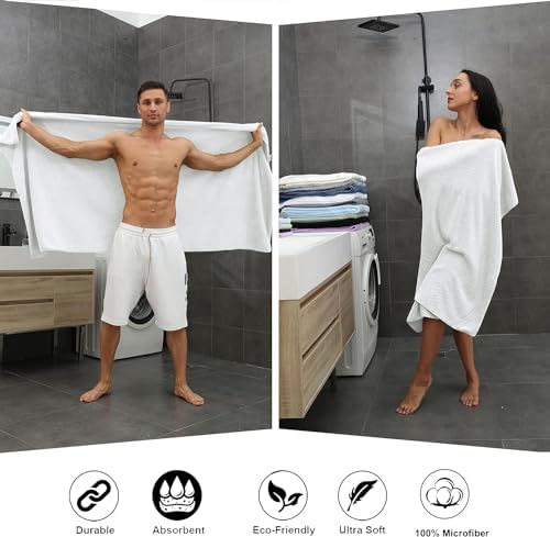 Smuge Bath Towel Set, 4-Piece 35x70 Inches, Extra Large Microfiber Bath Towels, Quick Dry, Lightweight, Soft, Highly Absorbent, White