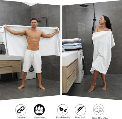 Smuge Bath Towel Set, 4-Piece 35x70 Inches, Extra Large Microfiber Bath Towels, Quick Dry, Lightweight, Soft, Highly Absorbent, White