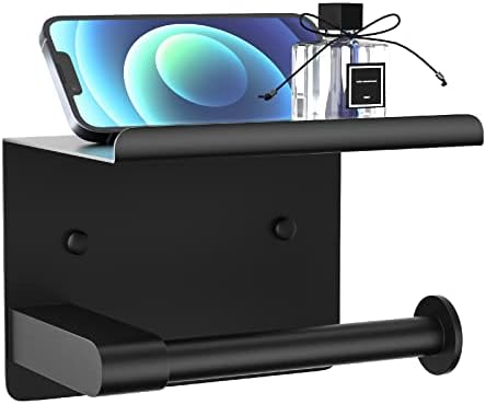 GLNLQ Matte Black Toilet Paper Holder with Shelf, Fits Mega Rolls Size