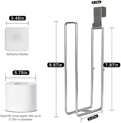 Bathroom Toilet Paper Holder with Storage Extra 2 Rolls, Over the Tank Toilet Paper Holder Wall Mount, Small Restroom Organizer, Adhesive RV Tissue Storage, Stainless Steel, Silver, 1PC