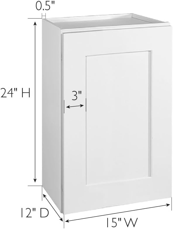 Design House Brookings Shaker Fully Assembled Wall Kitchen Cabinet W1524, 15 W x 12 D x 24 H, Painted White, Solid Wood, Design House, 613349