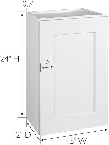 Design House Brookings Shaker Fully Assembled Wall Kitchen Cabinet W1524, 15 W x 12 D x 24 H, Painted White, Solid Wood, Design House, 613349