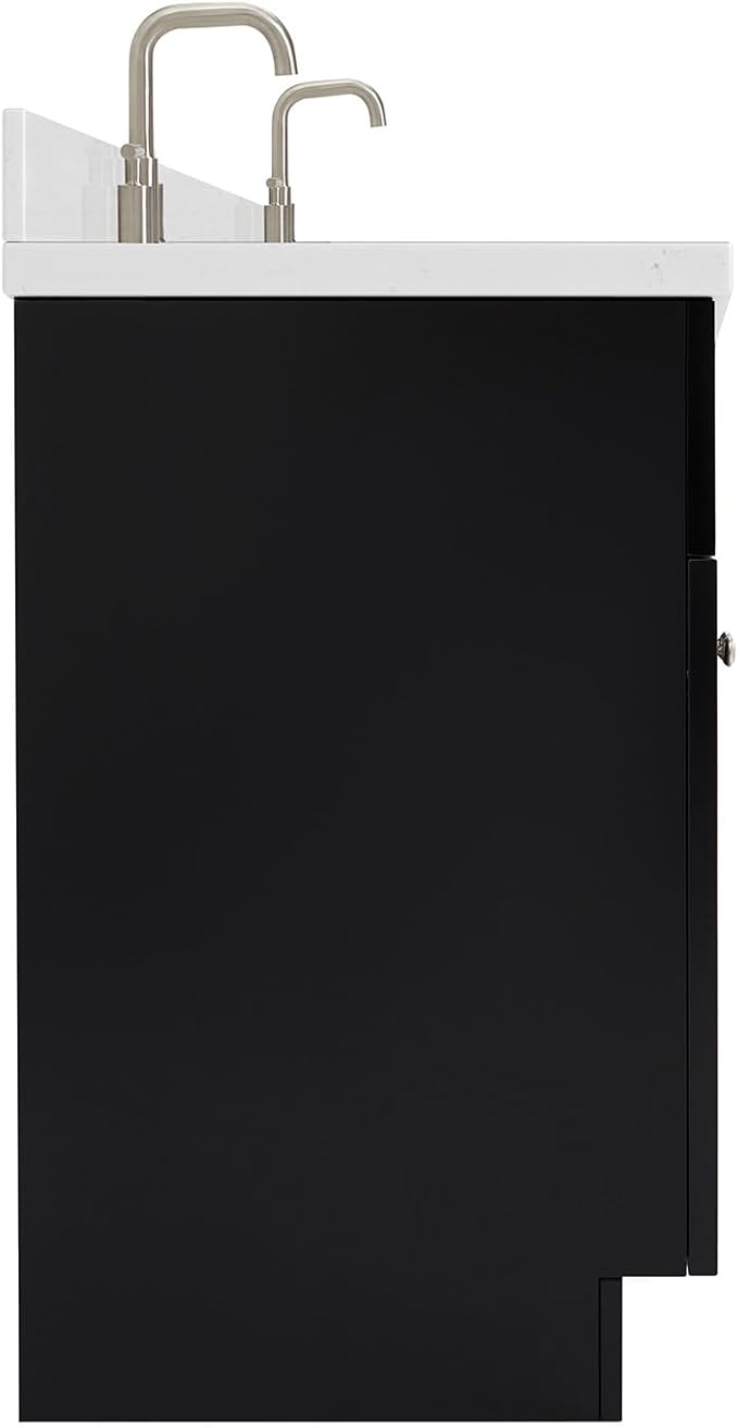 ARIEL Hamlet 66-inch Bathroom Vanity with Sink,Solid Wood, 1.5-inch Carrara White Quartz Countertop & Backsplash, Double Rectangular Porcelain Sink, 4 Soft Closing Doors, 3 Dovetail Drawers, Black