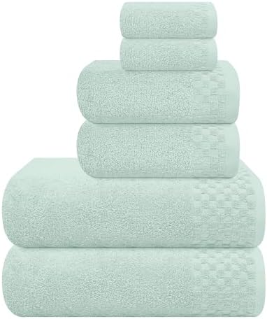 MyOwn Premium Cotton 6 Pack Towel Set for Bathroom, Contains 2 Bath Towels 28x55 inch, 2 Hand Towels 16x24 inch & 2 Wash Coths 12x12 inch, Ideal Everyday use, Compact & Lightweight - Sea Green