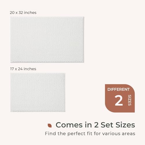 FRESHMINT Chenille Bath Rugs Set 2 Pieces, White, 17''x24''+20''x32''