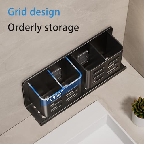 Aluminum Toothbrush Holder， Wall-Mounted，Bathroom Rack，4 Slot，Black